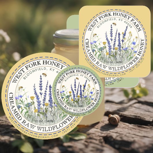 Creamed Wildflower Honey Label with bijen