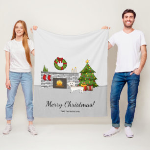 Creamkleurige gladharige Dachshund in kerstkamer Fleece Deken