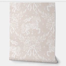 Creamy Beige Rococo Carousel Horses & Florals Behang