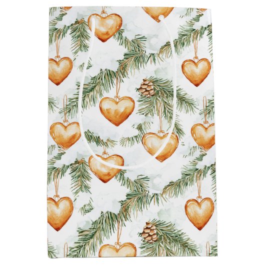 Creamy Caramel Hearts Christmas Tree Branches Medium Cadeauzakje (Voorkant)