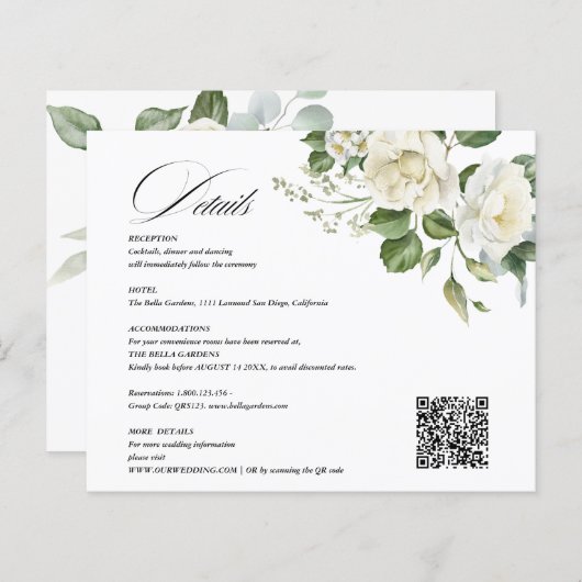 Creamy Floral Eucalyptus QR code Details Wedding (Voorkant / Achterkant)