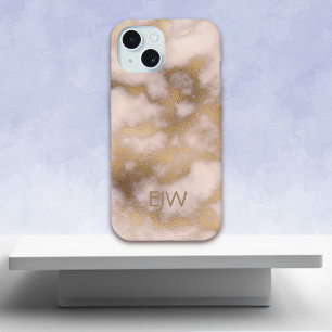 Creamy Gold Pink Marble Pattern iPhone 15 Hoesje