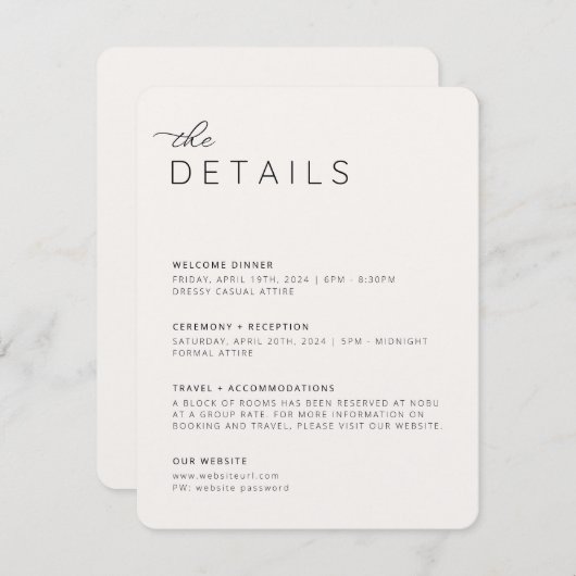 Creamy Neutrals Details Enclosure Card Informatiekaartje (Voorkant / Achterkant)