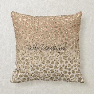 Creamy Peach Gold Glitzy Leopard Print Kussen