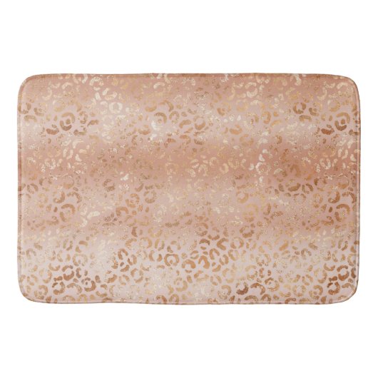 Creamy Peach Roos Blush Leopard Print Badmat (Voorkant)