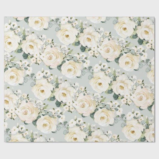 Creamy Peony en Silver Sage Eucalyptus Greenery Cadeaupapier (Vlak)