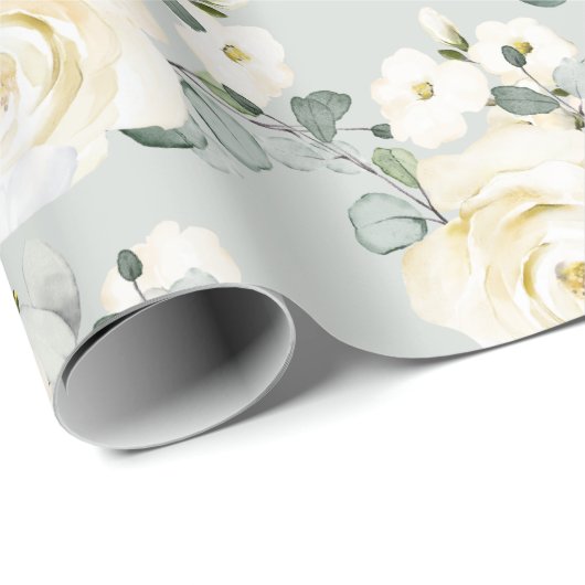 Creamy Peony en Silver Sage Eucalyptus Greenery Cadeaupapier (Rol Hoek)