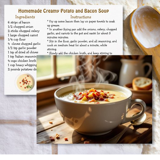 Creamy Potato and Bacon Homemade Soup Recipe Briefkaart