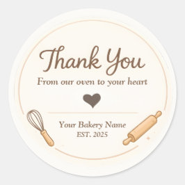Creamy Whisk and Rolling Pin Bakery Thank You Ronde Sticker