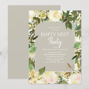 Creamy White Floral Sage Green Empty Nest Party Kaart