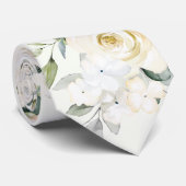 Creamy White Peony Eucalyptus Light Sage Wedding Stropdas (Opgerold)