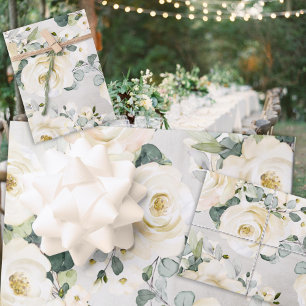 Creamy White Peony & Silver Eucalyptus Greenery Inpakpapier Vel