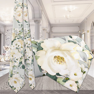 Creamy White Peony Wedding Sage Green Floral Stropdas