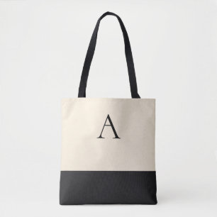 CREAMY WIT en zwart 1 Letter Monogram Draagtas
