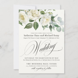 CreamyFloral Eucalyptus Script Calligraphy Wedding Kaart
