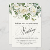 CreamyFloral Eucalyptus Script Calligraphy Wedding Kaart (Voorkant / Achterkant)