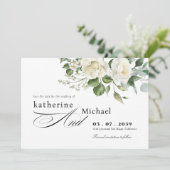 CreamyFloral Eucalyptus Script Calligraphy Wedding Save The Date (Staand voorkant)