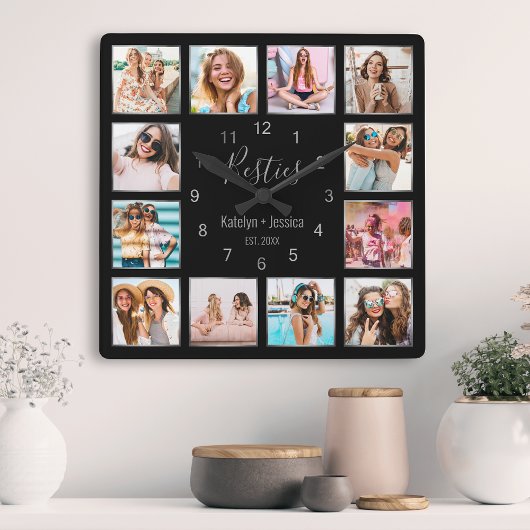 Create Your Custom Photo Collage Modern Friendship Vierkante Klok