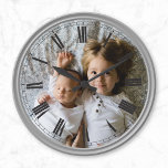 Create Your Custom Photo Grey Classy Elegant<br><div class="desc">Decorative personalizable classical elegant clock design with your custom photo,  image or logo.</div>