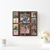 Create Your Own 10 Photo Collage Pallet Wood Vierkante Klok (Huis)