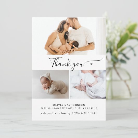 Create Your Own 3 Collage Multi Photo Baby New Bedankkaart (Staand voorkant)