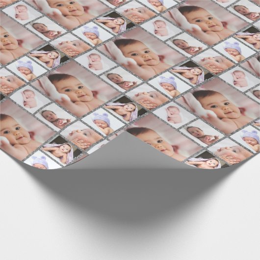 Create Your Own 6 Photo Collage Silver Glitter Cadeaupapier (Hoek)