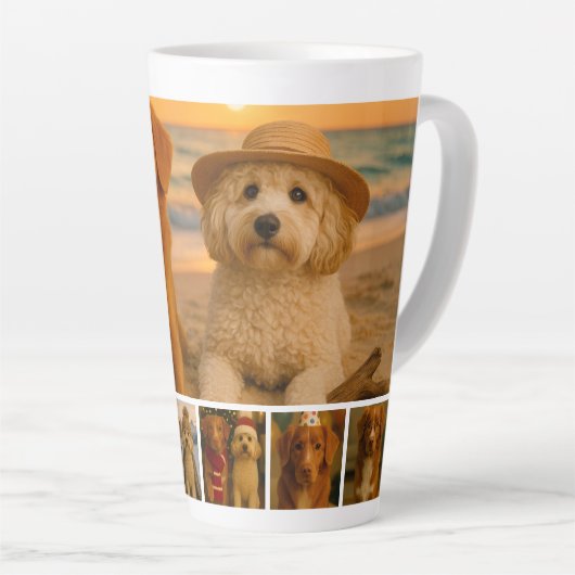 Create your own 7 photo collage personalized latte mok (Rechterhoek)