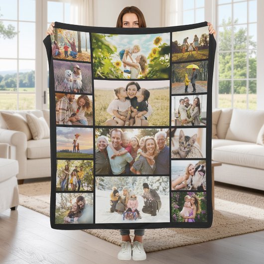 Create Your Own Custom 16 Photo Collage Fleece Deken
