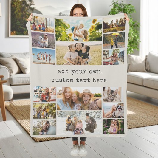 Create Your Own Custom 16 Photo Collage Fleece Deken