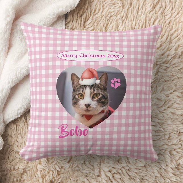 Create Your Own Cute Cat 2 Photo Script Christmas  Kussen (Create Your Own Cute Cat 2 Photo Script Christmas Throw Pillow as Christmas gift for cat Mom / Dad!)
