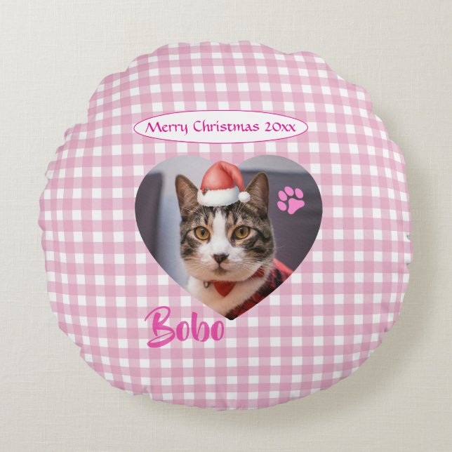 Create Your Own Cute Cat 2 Photo Script Christmas  Rond Kussen (Voorkant)