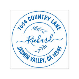 Create Your Own Modern Round Return Address  blue Zelfinktende Stempel