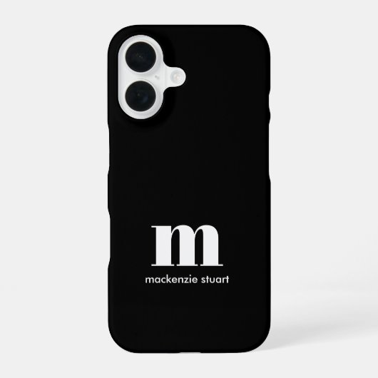 Create Your Own Monogrammed Modern Initials Black iPhone 16 Hoesje (Achterkant)