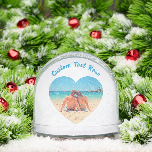 Create Your Own Photo Heart Snow Globe Custom Text Sneeuwbol (Kerstmis)