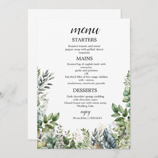 Create Your Own wedding eucalyptus Flat Menu (Devant / Derrière)