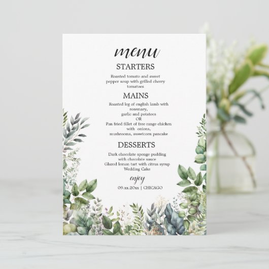 Create Your Own wedding eucalyptus Flat Menu (Debout devant)