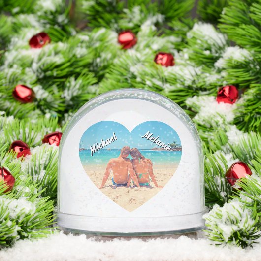 Create Your Photo Heart Snow Globe Gift with Names (Noël)