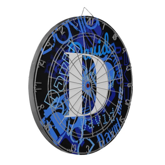 Creatief Blauw Monogram Dartbord (Voorkant Links)