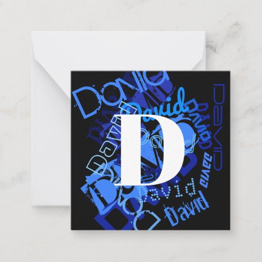 Creatief Blauw Monogram Notitiekaartje (Voorkant)