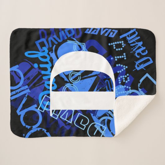 Creatief Blauw Monogram Sherpa Deken (Voorkant (horizontaal))