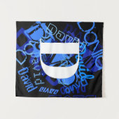 Creatief Blauw Monogram Wandkleed (Voorkant (horizontaal))