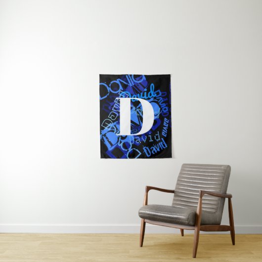 Creatief Blauw Monogram Wandkleed (In situ)