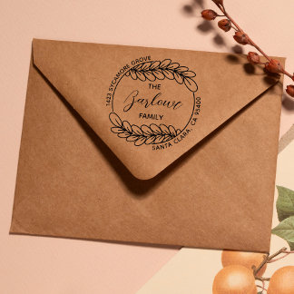 Creatief familie retour adres | Elegante krans Rubberstempel