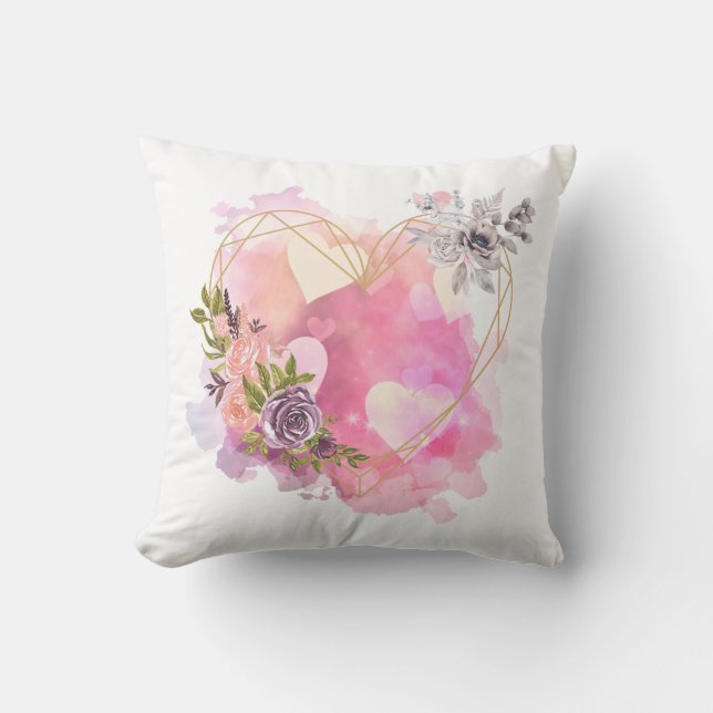 Creatief hart gestript met waterkleursplaat kussen (Voorkant)