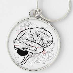 Creatief hersenenkunstwerk met wetenschapsthema sleutelhanger