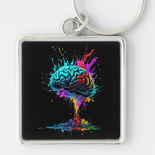 Creatief Kleurrijk Splash Brain Design Sleutelhanger (Voorkant)