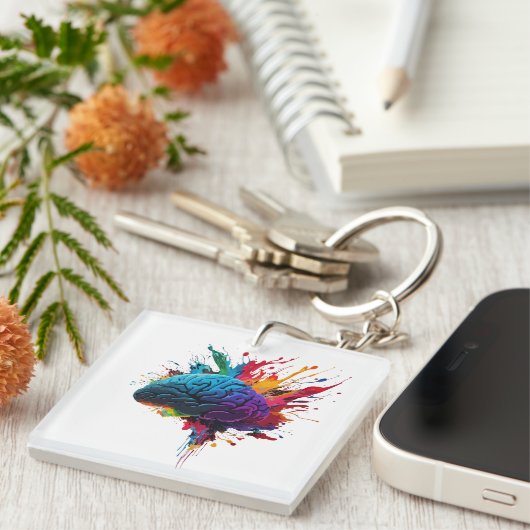 Creatief Kleurrijk Splash Brain Design Sleutelhanger (Voorkant Rechts)