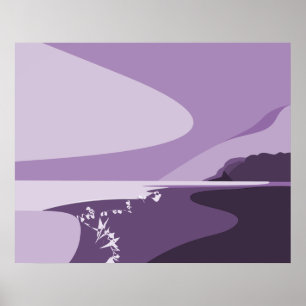 Creatief Paarse Digitale Kunst Strand Zeegezicht P Poster