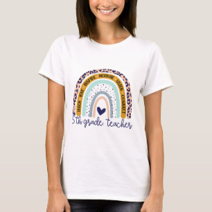 Creatief Rainbow Luipaard Print Vijfde Klas Leraar T-shirt