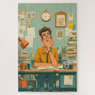 Creatief schrijver in een druk kantoor legpuzzel